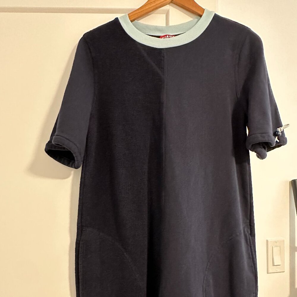 Staud blue contrast collar fleece dress NWOT